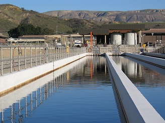 Canals filled with water at the Simi Valley Water Sanitation Plant