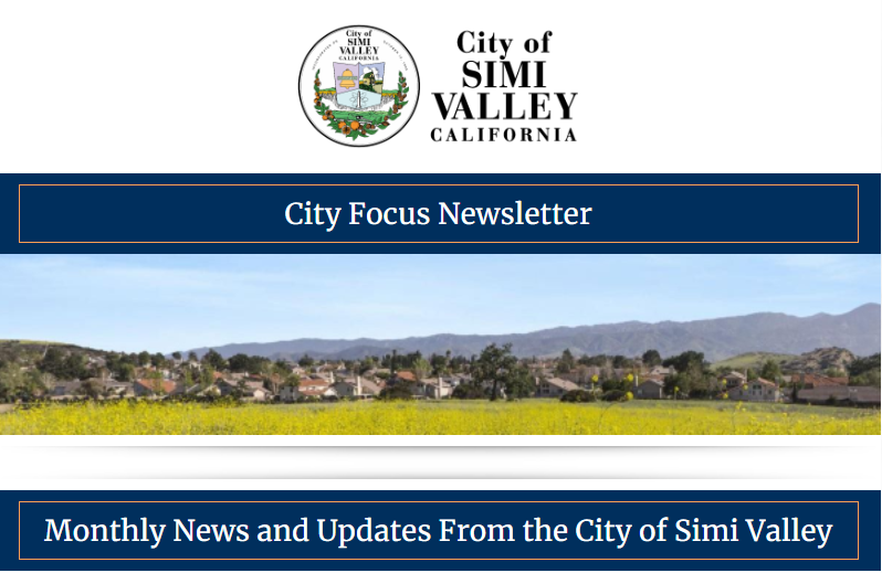 A screenshot of the City Focus Newsletter Header, with the City logo and a view of a housing development in the distance past the field.
