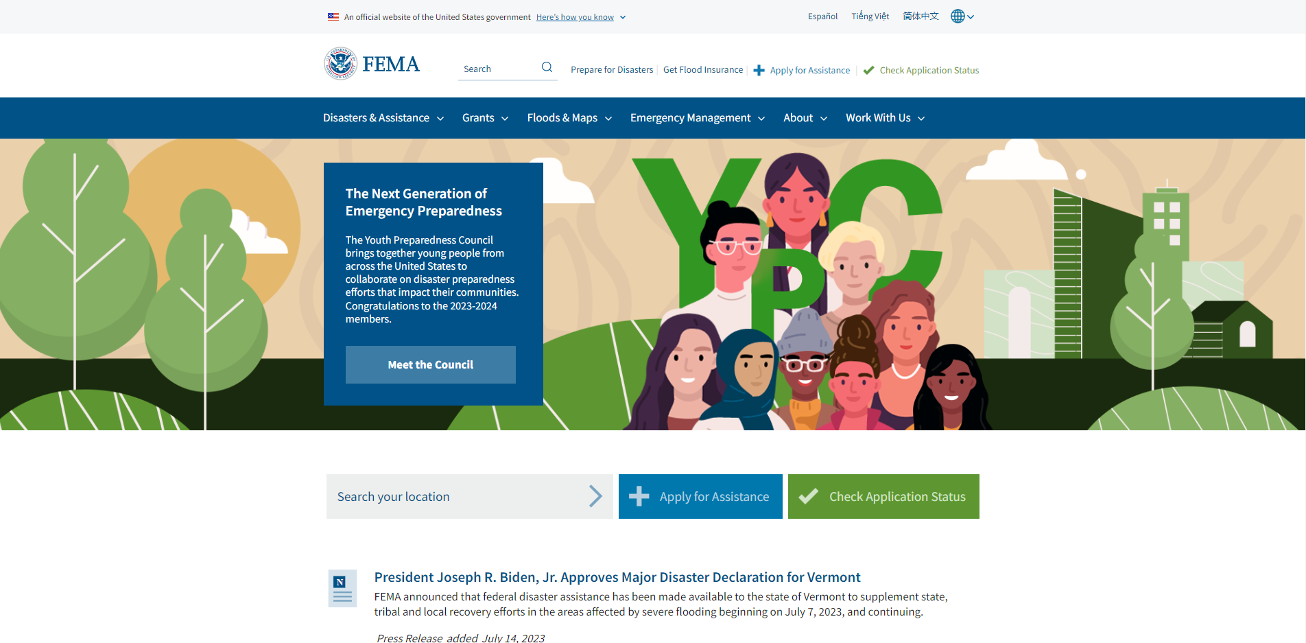 Screenshot of the FEMA website.